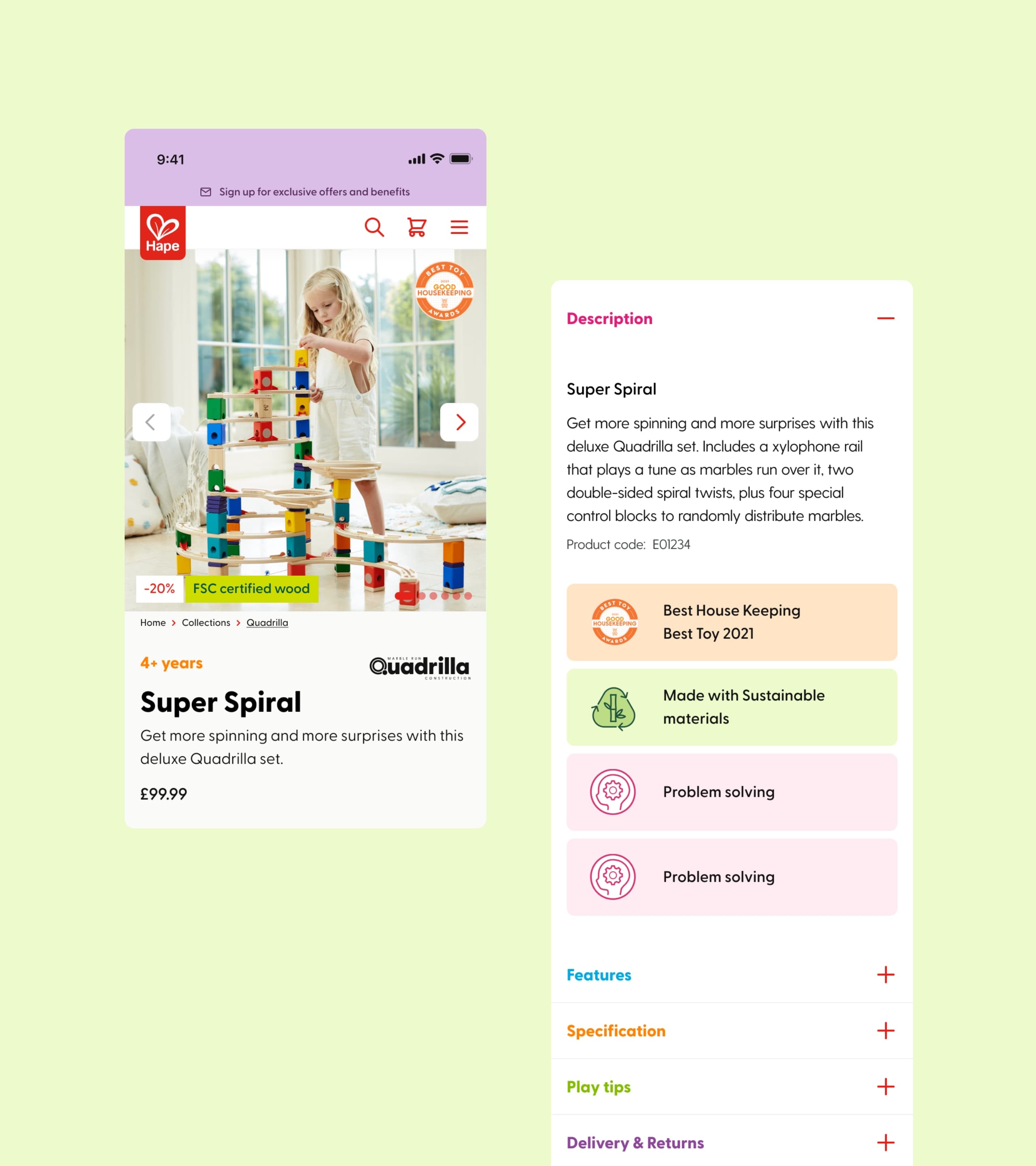 Hape eCommerce mobile green